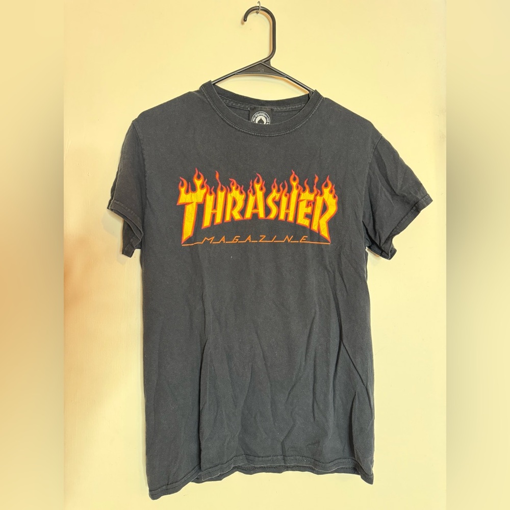 Thrasher Black Tee with Orange Flame Logo